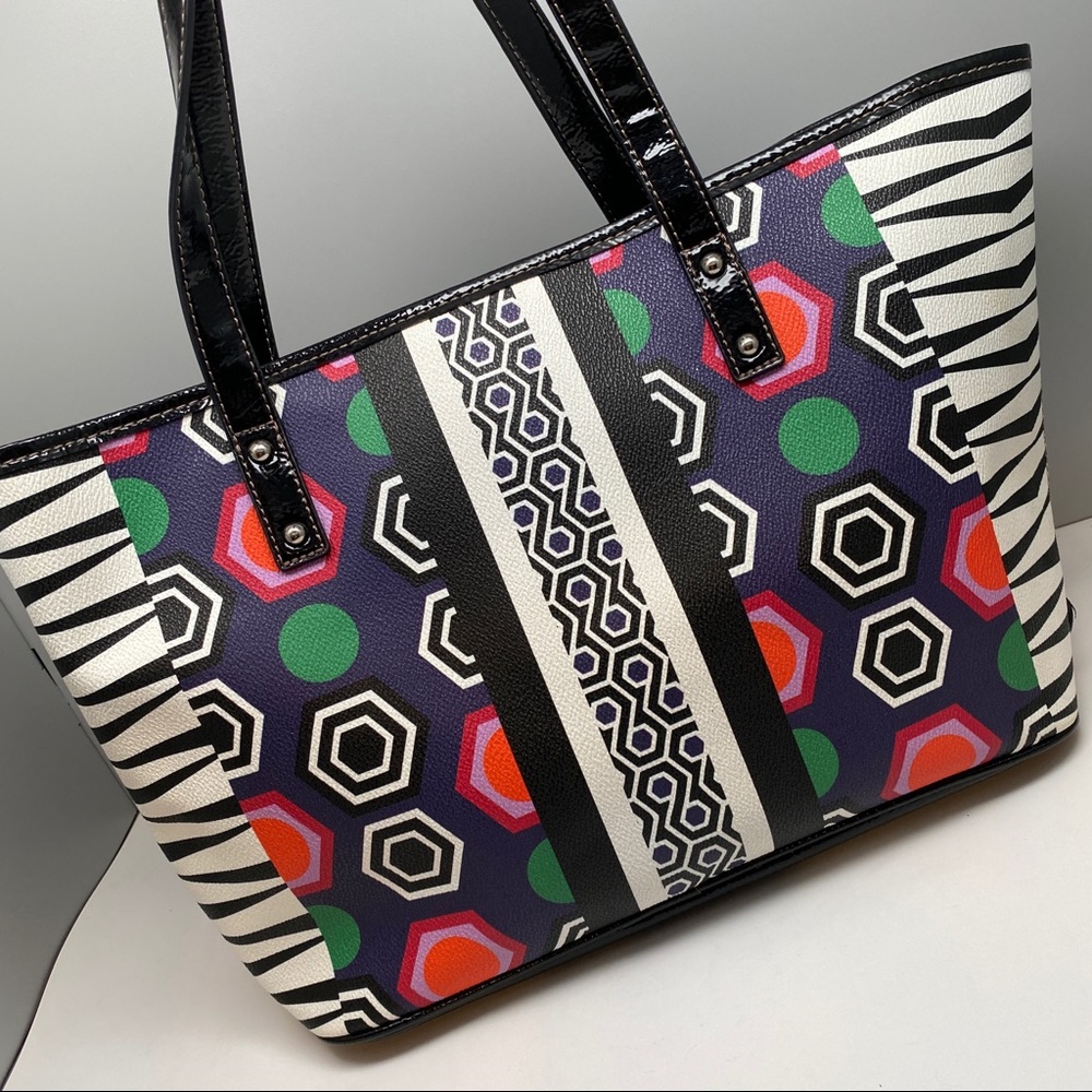 Nine West Zebra Colorful Geometric shoulder bag satchel faux leather